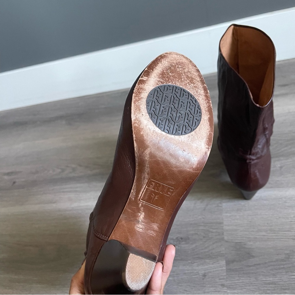 Frye Lisa 8L Pleated Leather Boots Oxblood Brown Cowboy Western Ranch Country - Picture 6 of 8